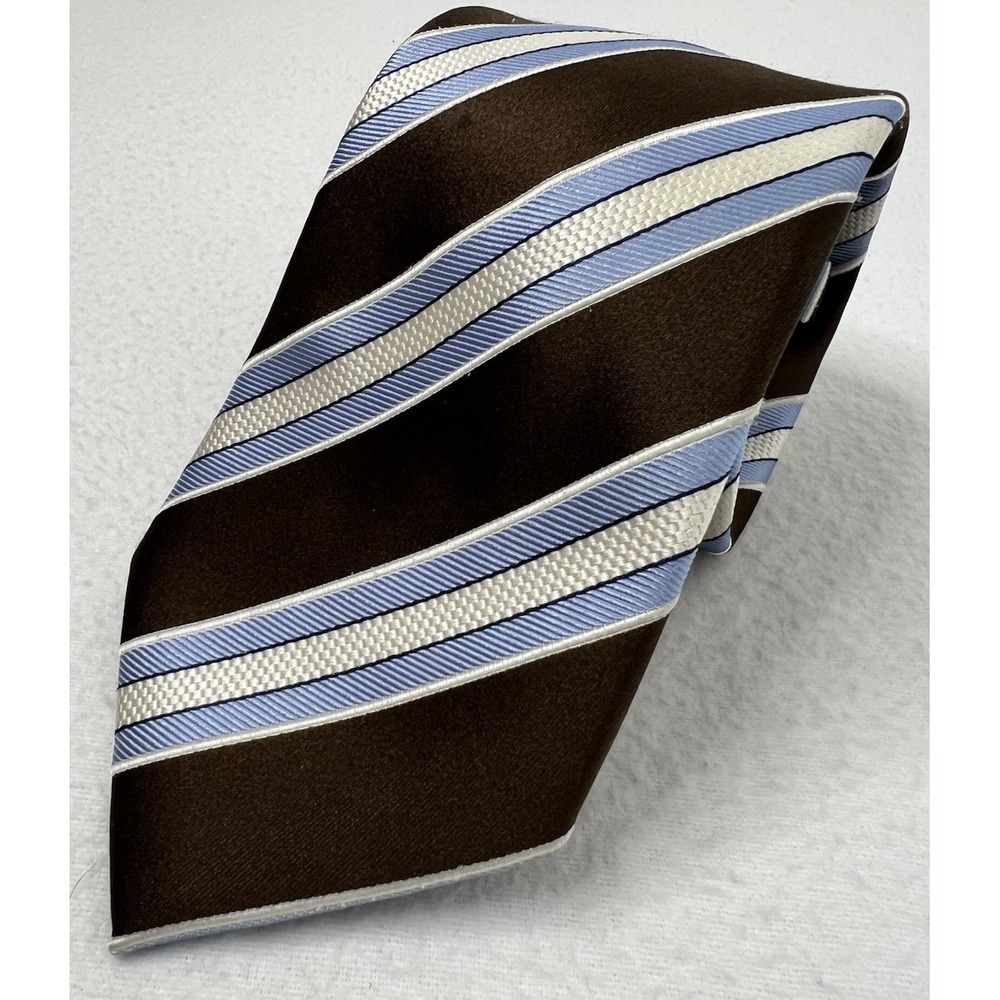 Donald J Trump Signature Collection 100% Silk Necktie Brown & Blue Striped EUC